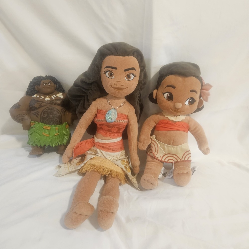 Disney Moana & Maui Plush & Figure Lot of 3 - Moana, Baby Moana, Maui